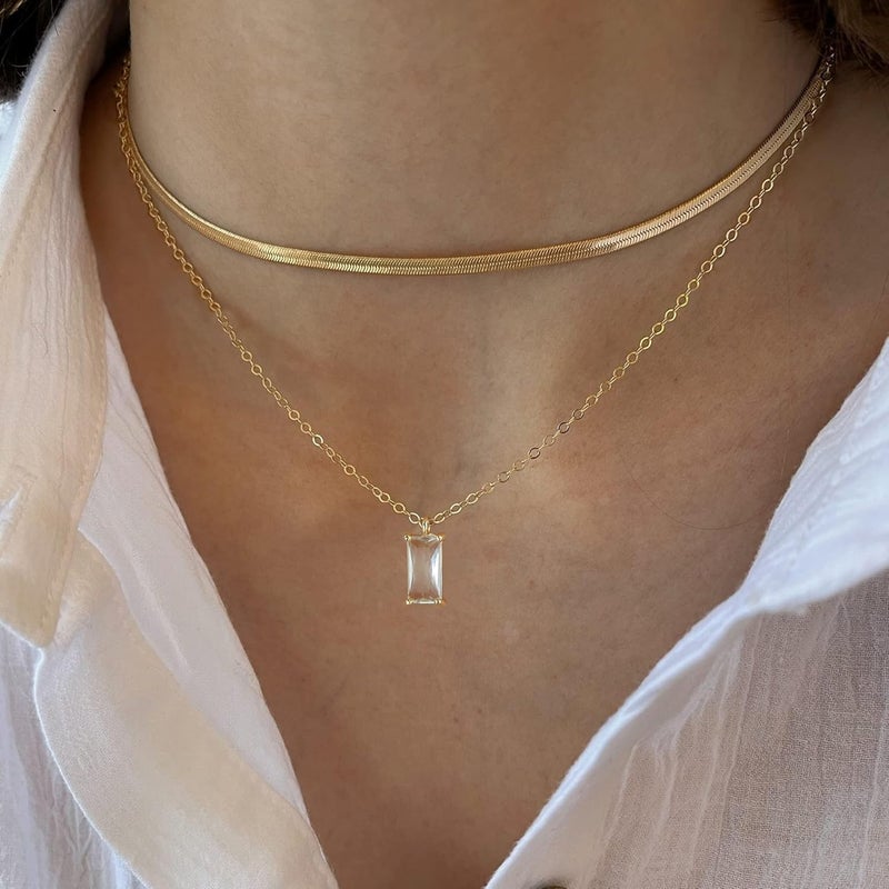 Tewiky Dainty 14k Gold Plated/Silver Cubic Zirconia Necklaces for Women, Simple CZ Jewelry Necklaces Trendy Gifts - Image 2